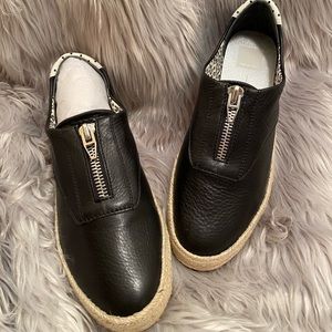 Black leather espadrilles